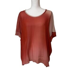 Eileen Fisher SERNO Orange Ombre Sheer Blouse 100% Silk Top Dolman Sleeve‎ READ
